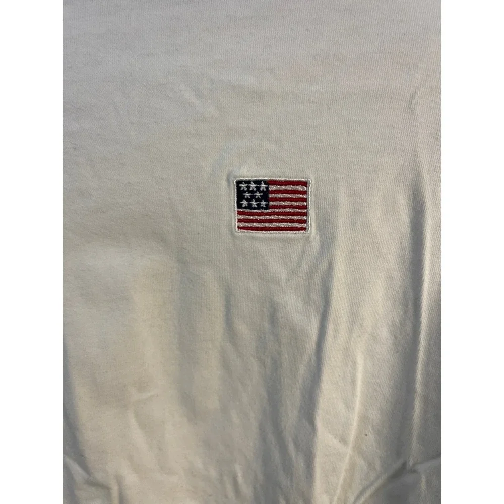 Mighty Fine Womens XL White Long Sleeve Cropped T-Shirt American Flag Striped - Picture 3 of 5